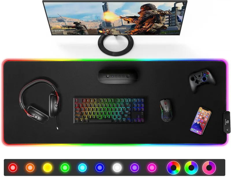 Gimars ▫️ RGB Gaming Mousepad, 800×300mm XXL Mousepad com 12 Modos de Iluminação LED, Tapete de Superfície Suave Primeira Base de Borracha Antiderrapante à Prova de Água para Secretária, Escritório Gamer