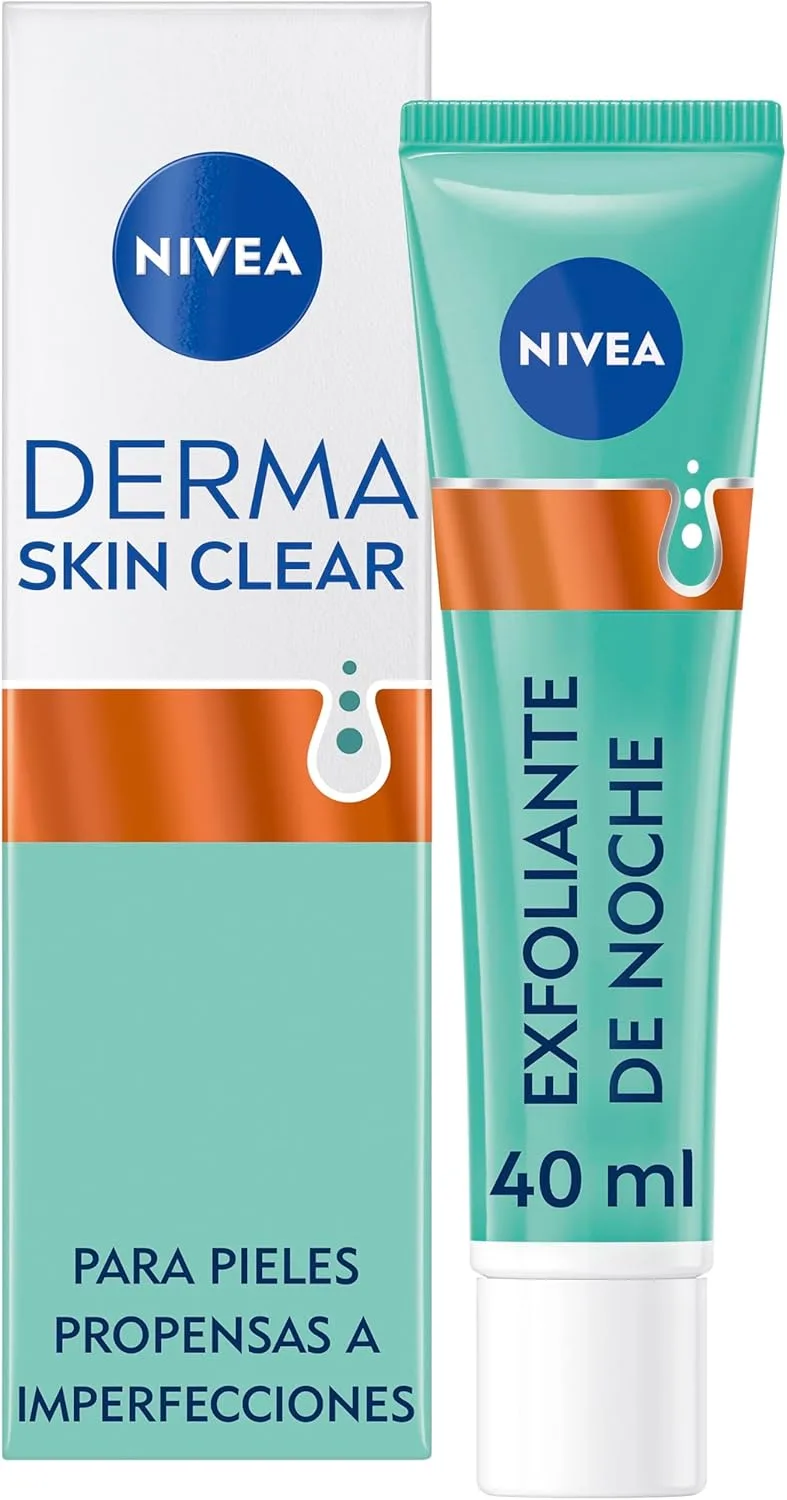 NIVEA ▫️ Derma Skin Clear - Peeling Esfoliante Noturno - Com Ácido Salicílico, Glicólico e Niacinamida - Pele Renovada - Reduz as Manchas - Desobstrui os Poros - Pele com Imperfeições - 40 ml