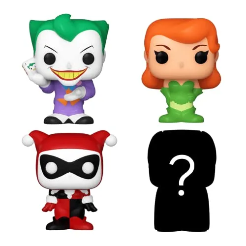 Funko ▫️ Bitty Pop! Conjunto de 4: DC Comics - Harley Quinn, O Joker, Poison Ivy, Mini-figura Misteriosa - Os estilos podem variar - 0,9 polegadas (2,2 cm) Colecionável - Inclui expositor empilhável 2
