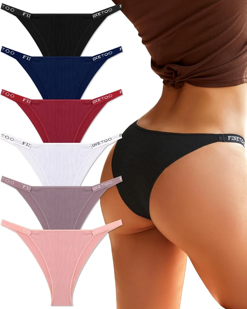 FINETOO ▫️ Conjunto de 6 cuecas brasileiras para mulher, algodão, roupa interior para mulher, Brasil, desporto, hipster, sexy, calças, multipack S-XL, A-6, S…