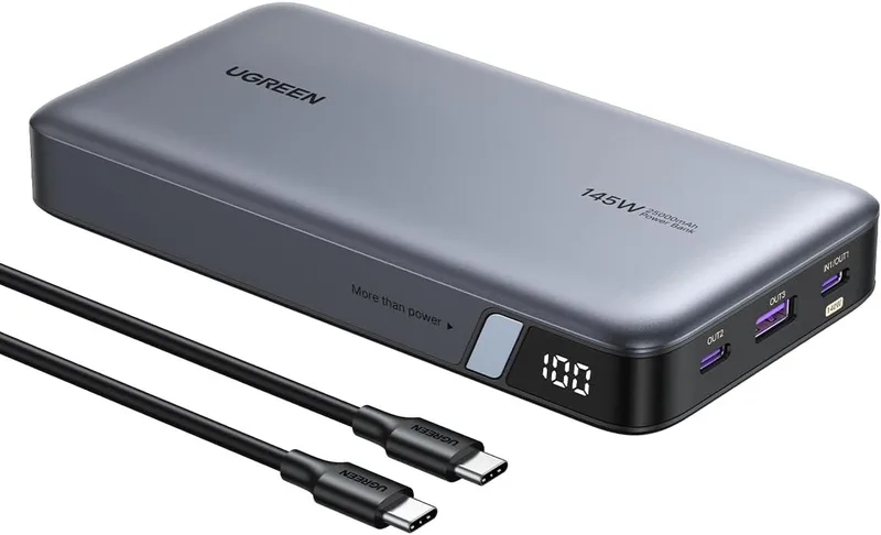 UGREEN ▫️ Nexode 145 W Power Bank 25 000 mAh Bateria Externa USB-C Carregamento Rápido PD3.1 140 W, 3 portas, carregador portátil para PC com LED, compatível com iPhone 17, 16, 15, 14 Plus, Pro, MAX, Air, Galaxy S25, S24, MacBook e iPad