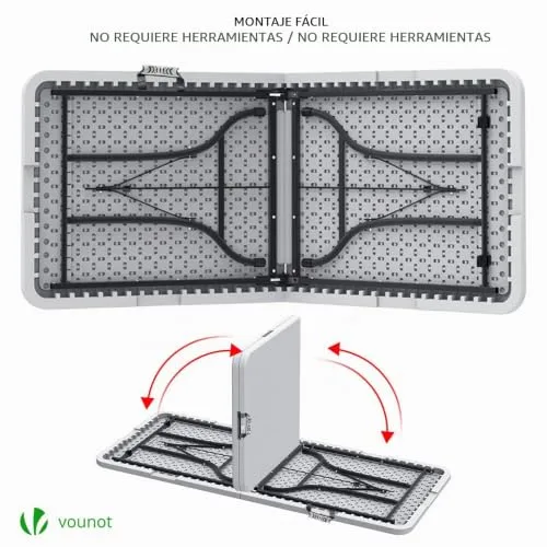 VOUNOT ▫️ ® Mesa dobrável multifuncional 180 x 75 cm, mesa de festa com pega de transporte, para jardim, terraço, varanda, branca 3