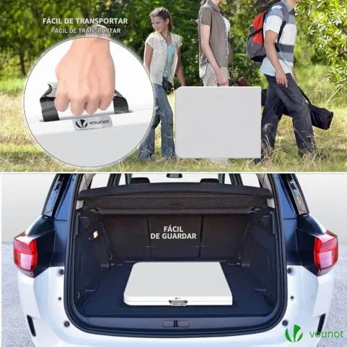 VOUNOT ▫️ ® Mesa dobrável multifuncional 180 x 75 cm, mesa de festa com pega de transporte, para jardim, terraço, varanda, branca 6