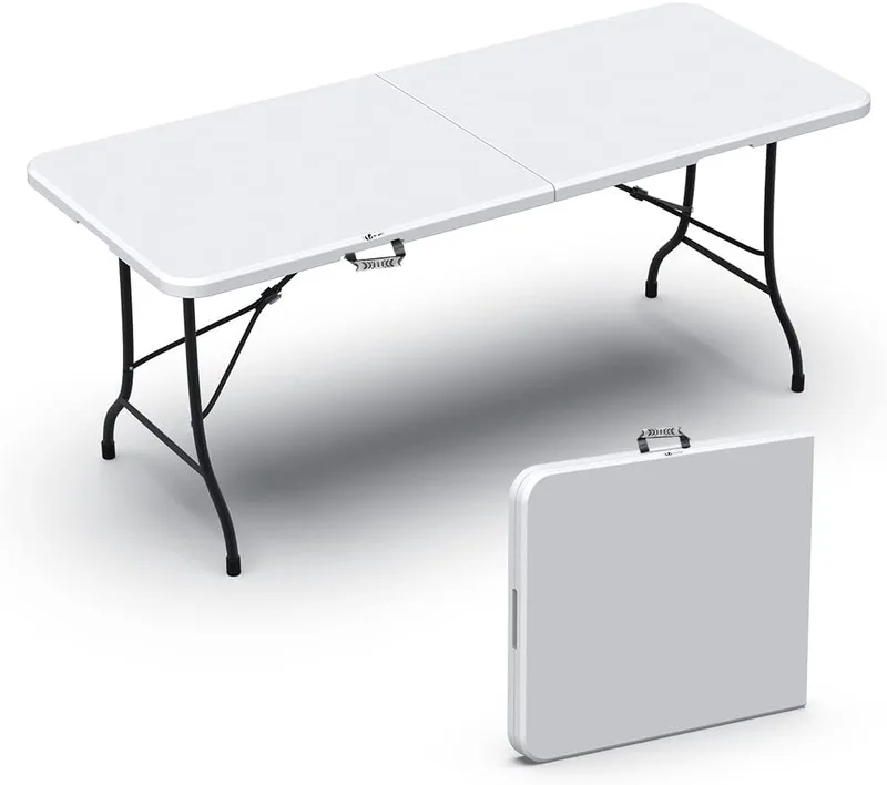 VOUNOT ▫️ ® Mesa dobrável multifuncional 180 x 75 cm, mesa de festa com pega de transporte, para jardim, terraço, varanda, branca