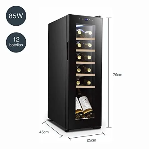 LACOR ▫️ 69701 - Adega para 12 garrafas, Frigorífico para vinhos, Frigorífico com compressor, Temperatura regulável, Prateleiras removíveis, Silencioso, Sistema antivibração, Aço inoxidável, 25 x 45 x 79 cm 2