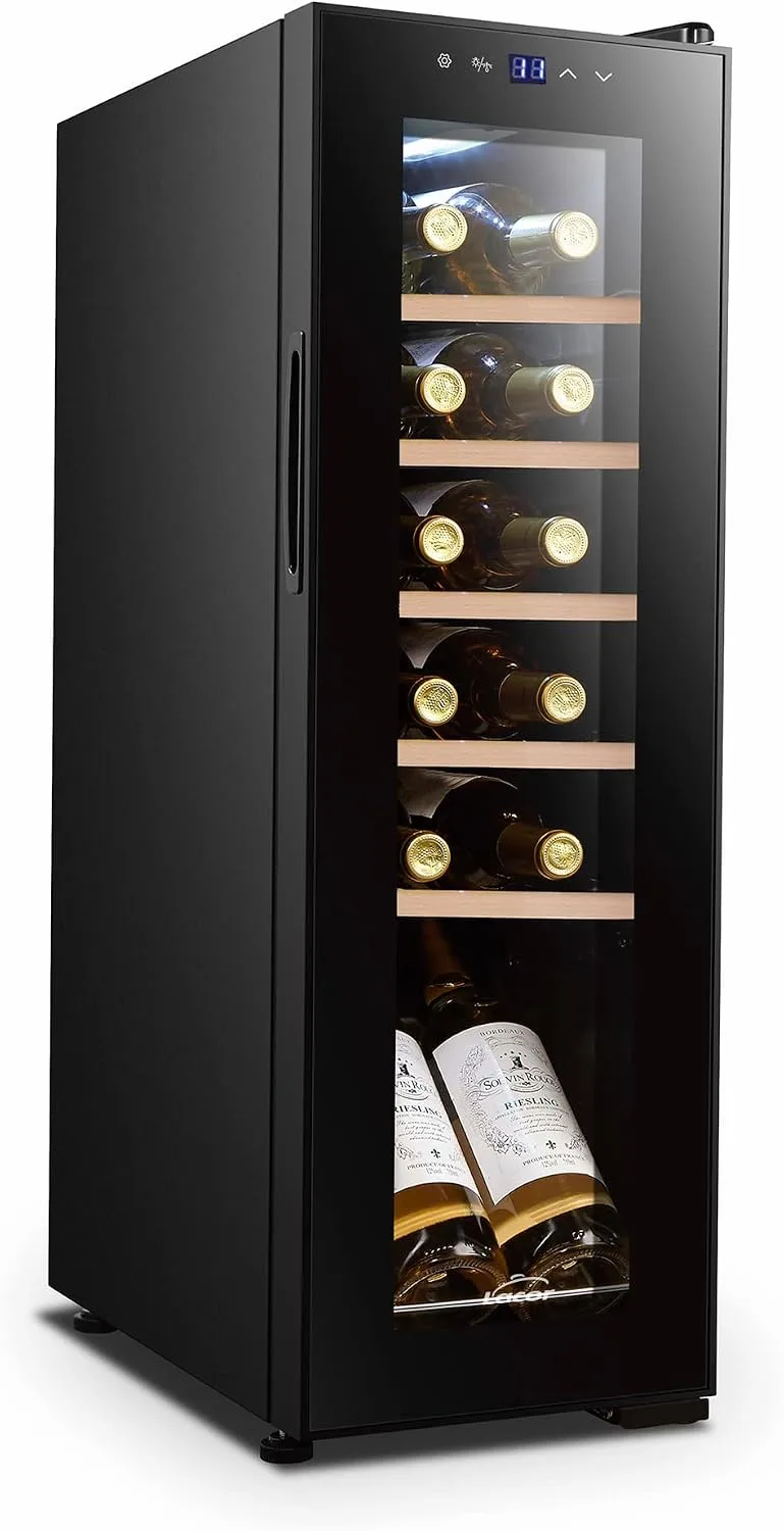 LACOR ▫️ 69701 - Adega para 12 garrafas, Frigorífico para vinhos, Frigorífico com compressor, Temperatura regulável, Prateleiras removíveis, Silencioso, Sistema antivibração, Aço inoxidável, 25 x 45 x 79 cm