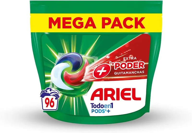 Ariel ▫️ PODS Detergente Líquido para Roupa Tudo em 1 em Cápsulas/Pellets, 96 Lavagens (8x12), Sabão de Limpeza Profunda, Mais Poder Extra de Remoção de Manchas,