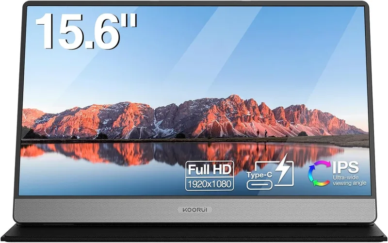 KOORUI ▫️ Monitor portátil de 15,6 polegadas, 1080P Full HD, IPS sRGB 99%, com duas entradas USB, HDMI e Type-C. Monitor para computador portátil, PC, Mac, PS4, Xbox e telemóvel