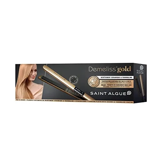 Demeliss ▫️ SAINT ALGUE Alisador GOLD - Alisamento desde a raiz, placas finas de cerâmica e turmalina, temperatura de 150 a 230 °C, para cabelos lisos a ondulados, design ergonómico e profissional. 4