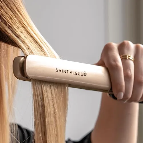 Demeliss ▫️ SAINT ALGUE Alisador GOLD - Alisamento desde a raiz, placas finas de cerâmica e turmalina, temperatura de 150 a 230 °C, para cabelos lisos a ondulados, design ergonómico e profissional. 5