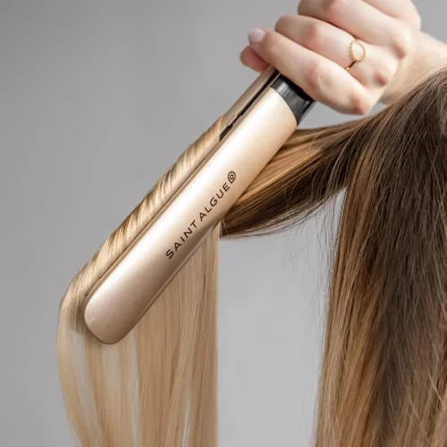 Demeliss ▫️ SAINT ALGUE Alisador GOLD - Alisamento desde a raiz, placas finas de cerâmica e turmalina, temperatura de 150 a 230 °C, para cabelos lisos a ondulados, design ergonómico e profissional. 6