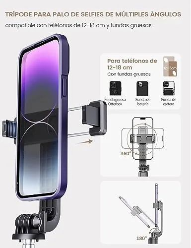 ANXRE ▫️ Palo Selfie Tripé com Controlo Remoto, Compatível com iPhone e Android 5