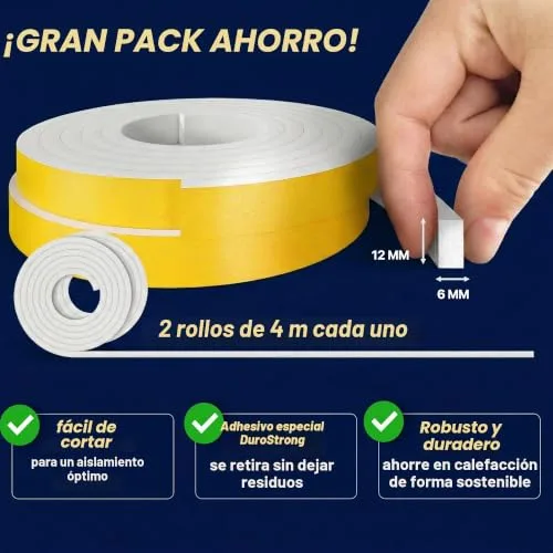 SilverRack ▫️ Fita de vedação autoadesiva 8 m, branca [12 mm x 6 mm] - Para juntas de portas e janelas 6