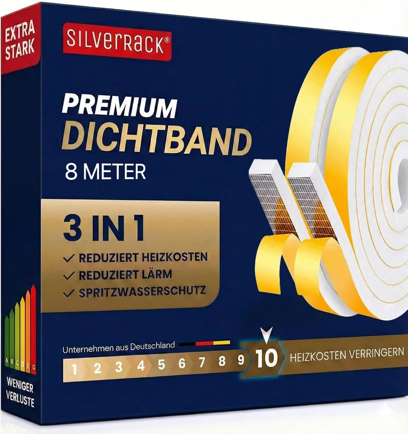 SilverRack ▫️ Fita de vedação autoadesiva 8 m, branca [12 mm x 6 mm] - Para juntas de portas e janelas