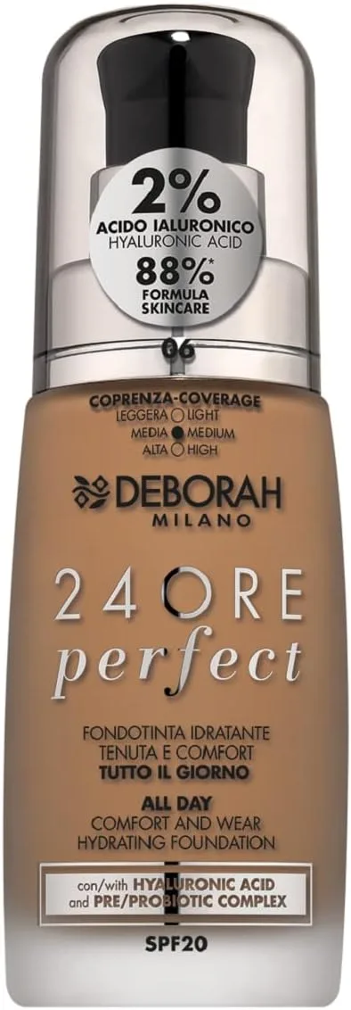 DEBORAH ▫️ Maquilhagem Líquida Milano, 24 horas perfeita, hidratante, SPF 20, N.6 Caramelo, 30,0 ml, 1