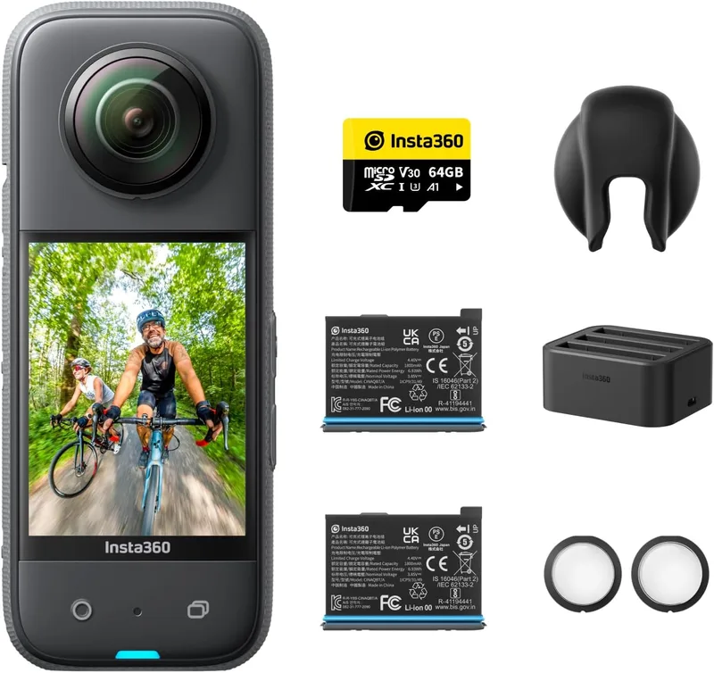 Insta360 ▫️ Kit de bateria X3 – Câmera de ação 360° à prova de água com sensor de 1/2 polegada, fotos 360° de 72 MP, vídeo 360° de 5,7 K, estabilização, ecrã tátil de 2,29 polegadas, vibração, edição com IA,