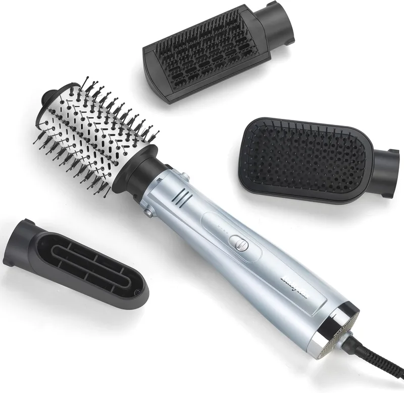 BaByliss ▫️ Hydro Fusion 4 em 1 Airbrush - Escova de secador de cabelo, Anti-frizz, 4 acessórios, Secador, Alisador, Volumizador, Tudo em um, Azul, AS774E