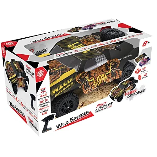 TURBO CHALLENGE ▫️ Velocidade Selvagem - 4X4-1/14-098425 - Carro telecomandado - Amarelo e Rosa - Pronto a usar - 2 baterias e 2 invólucros - Recarregável e pilhas incluídas - Plástico - A partir dos 8 anos 2