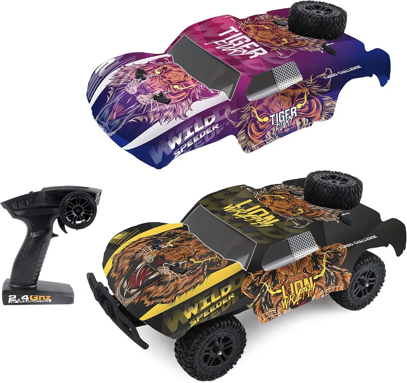 TURBO CHALLENGE ▫️ Velocidade Selvagem - 4X4-1/14-098425 - Carro telecomandado - Amarelo e Rosa - Pronto a usar - 2 baterias e 2 invólucros - Recarregável e pilhas incluídas - Plástico - A partir dos 8 anos