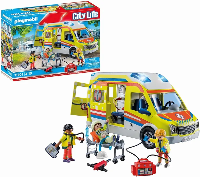 PLAYMOBIL ▫️ City Life 71202 Ambulância com luzes e sons, brinquedo para crianças a partir dos 4 anos