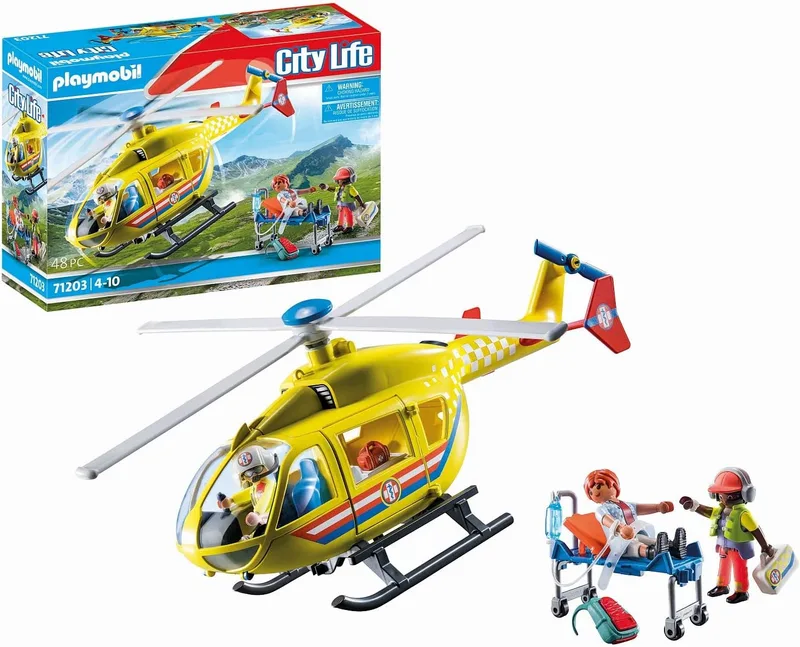 PLAYMOBIL ▫️ City Life 71203 Helicóptero de Resgate, Brinquedo para crianças a partir dos 4 anos