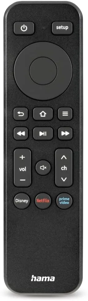 Hama ▫️ Comando Universal para TV (Comando Universal para TV, com botões para Netflix, Prime Video e Disney+, programável) Preto
