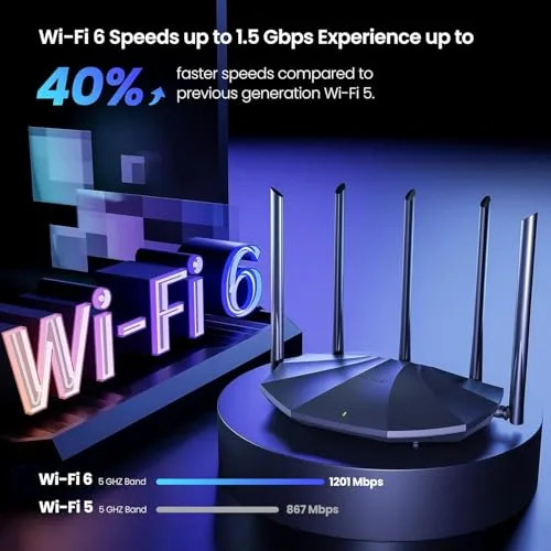 Tenda ▫️ WiFi 6 AX1500 Smart WiFi, Router WiFi 6 de banda dupla, 5 antenas de alto ganho de 6 dBi, 3 portas LAN Gigabit, WPA3+OFDMA+MU-MIMO, RX2Pro (preto) 3