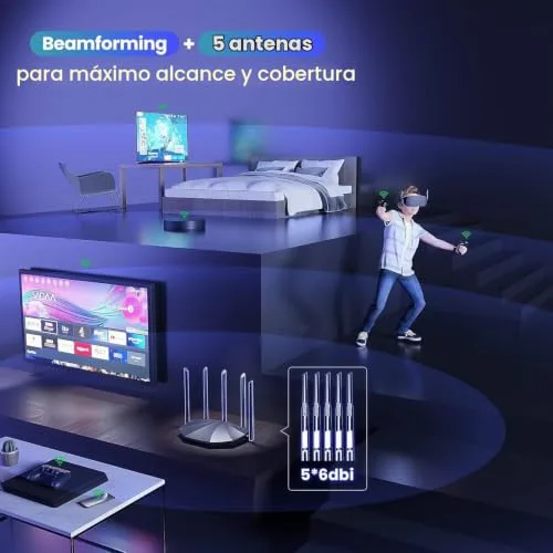 Tenda ▫️ WiFi 6 AX1500 Smart WiFi, Router WiFi 6 de banda dupla, 5 antenas de alto ganho de 6 dBi, 3 portas LAN Gigabit, WPA3+OFDMA+MU-MIMO, RX2Pro (preto) 4