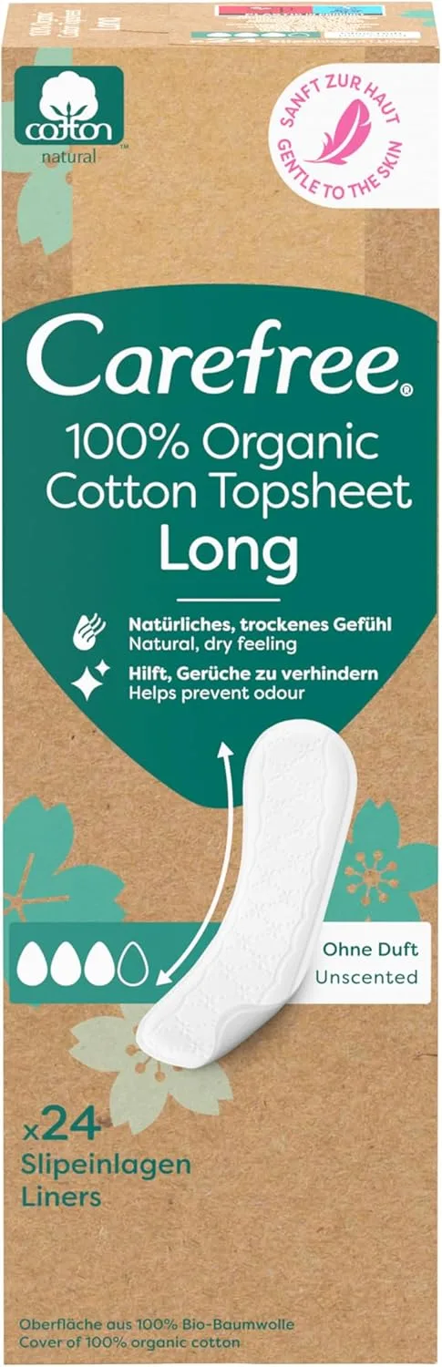 Carefree ▫️ Cuecas de 100% algodão orgânico (24 unidades), 100% algodão orgânico certificado para uma sensação natural e seca, tamanho longo