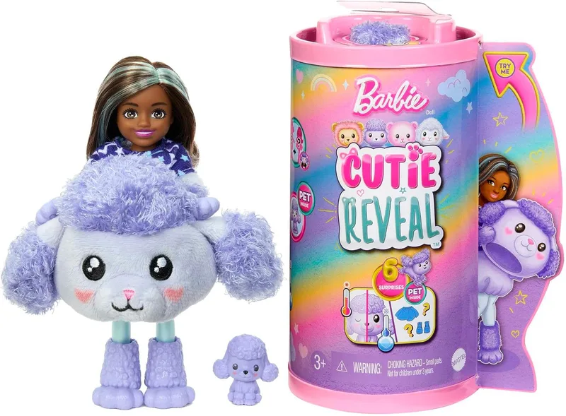Barbie ▫️ Chelsea Cutie Reveal: T-shirts aconchegantes, disfarce de caniche – Revela uma boneca articulada com animal de estimação e acessórios surpresa de moda, brinquedo para maiores de 3 anos (Mattel HKR20)