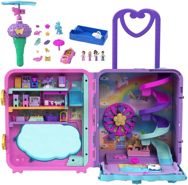 Polly Pocket ▫️ Mala de Férias com Rodas – Baú com bonecas e acessórios, Brinquedo para maiores de 4 anos (Mattel HKV43)