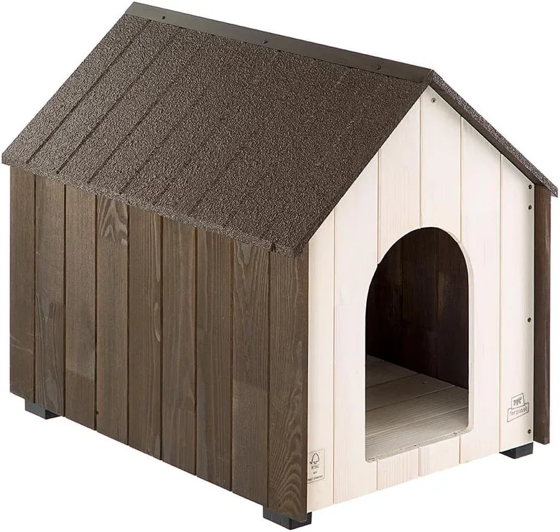 Ferplast ▫️ Casinha de cachorro grande Koya em madeira Fsc com pintura não tóxica, furos de ventilação, pernas isoladas, 63,5 X 91,5 X A 78 Cm