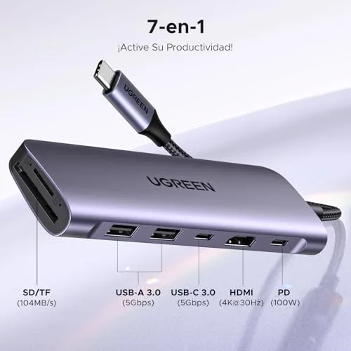 UGREEN ▫️ Revodok 1071 Hub USB-C 7 em 1: Adaptador multiportas e estação de acoplamento 2