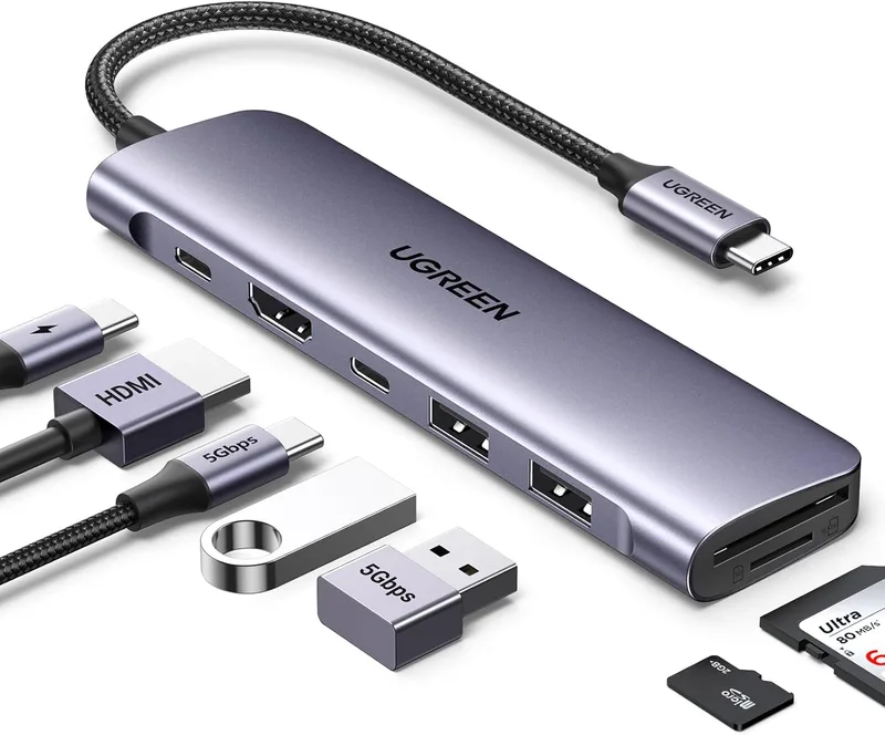 UGREEN ▫️ Revodok 1071 Hub USB-C 7 em 1: Adaptador multiportas e estação de acoplamento