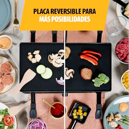 Tristar ▫️ RA-2748 Raclette multifuncional 3 em 1; Raclette, pedra de cozedura, grelhador, chapa/teppanyaki, para 8 pessoas, com 8 frigideiras de raclette incluídas, 1400 W 3
