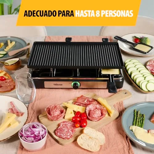Tristar ▫️ RA-2748 Raclette multifuncional 3 em 1; Raclette, pedra de cozedura, grelhador, chapa/teppanyaki, para 8 pessoas, com 8 frigideiras de raclette incluídas, 1400 W 4