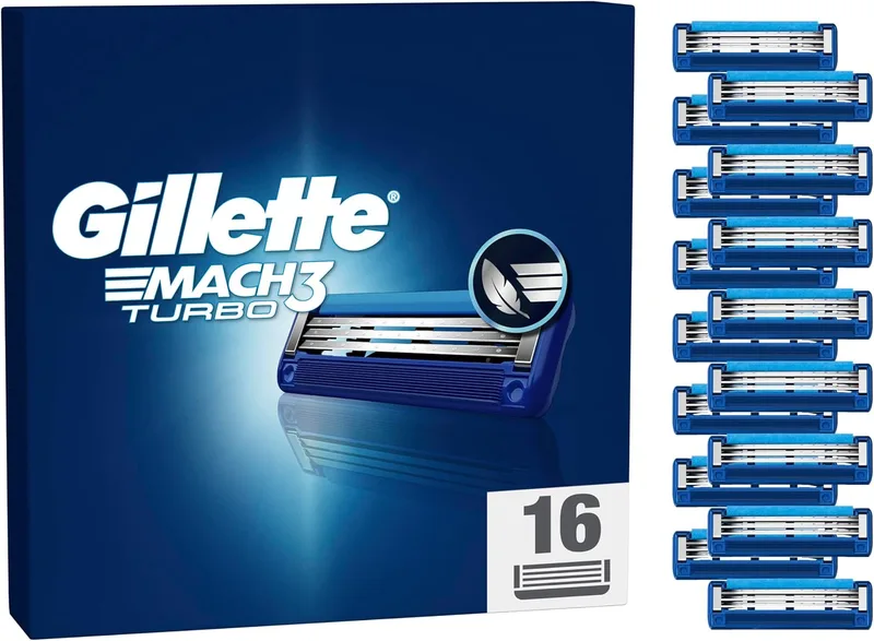 Gillette ▫️ Mach3 Turbo Recargas de lâminas de barbear para homem, 3 lâminas, 16 recargas de lâminas
