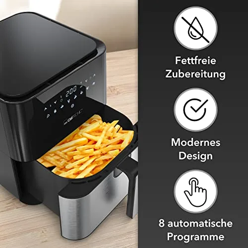 Clatronic ▫️ ® Hot Air Fryer XXL - Fritadeira de 5 L | ar quente para fritar sem gordura | fritadeira em aço inoxidável com ecrã tátil digital | 360° Air-Flow | com 8 programas | FR 3782 H 2
