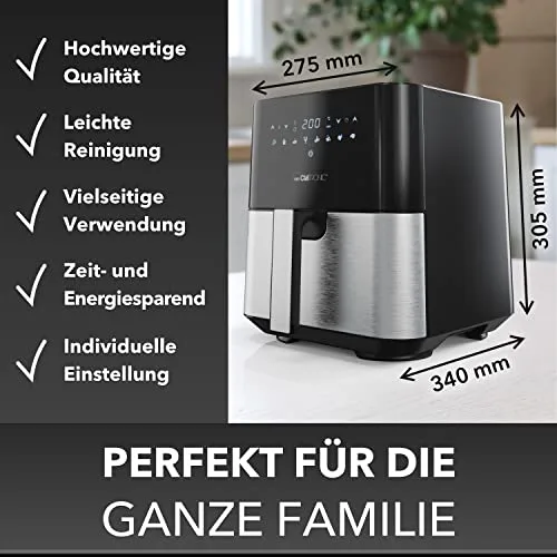 Clatronic ▫️ ® Hot Air Fryer XXL - Fritadeira de 5 L | ar quente para fritar sem gordura | fritadeira em aço inoxidável com ecrã tátil digital | 360° Air-Flow | com 8 programas | FR 3782 H 6