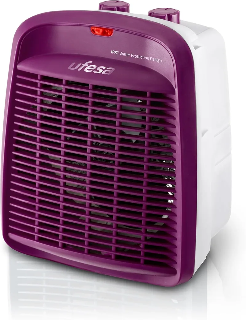 Ufesa ▫️ Aquecedor compacto Persei, 3 modos, 2 níveis de potência, 2000W, função de ventilação, termóstato ajustável, roxo