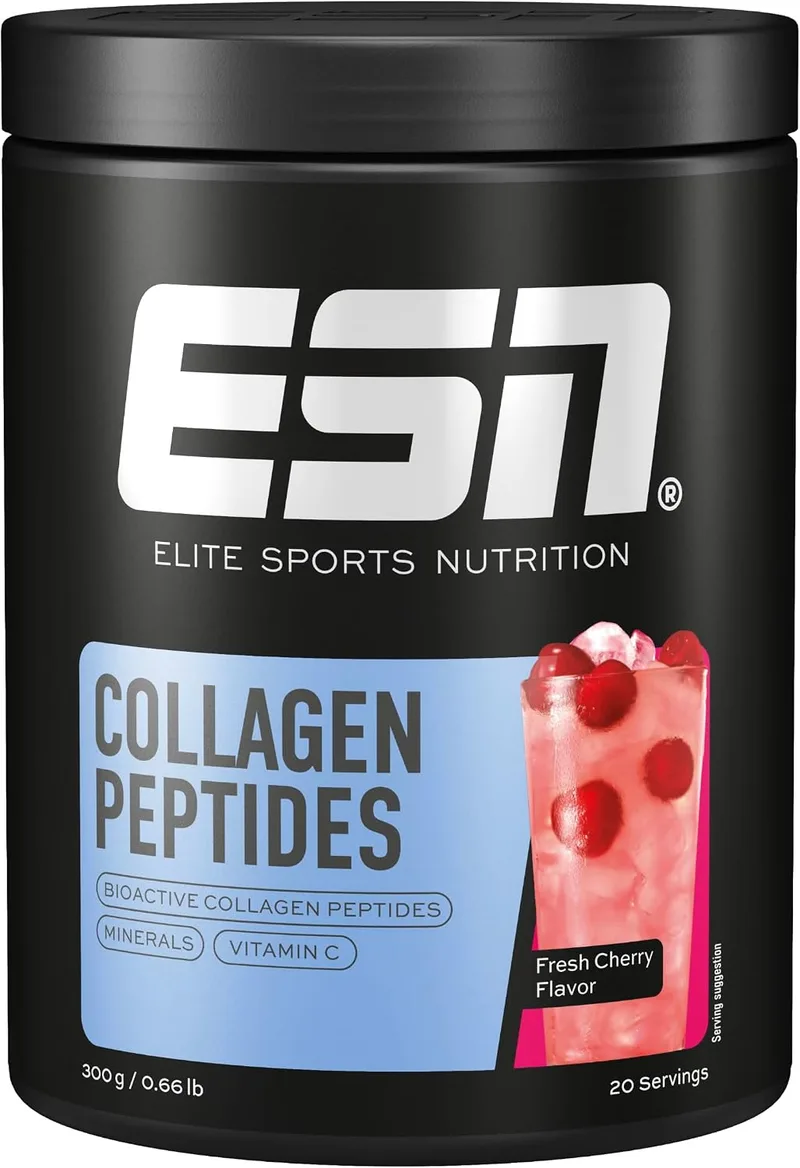 ESN ▫️ Collagen Peptides, Fresh Cherry, 300 g | 3 péptidos de colagénio patenteados, entre outros, para manter a pele, o cabelo e as unhas em bom estado