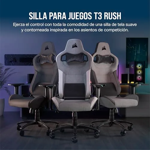 Corsair ▫️ Cadeira de jogos T3 Rush Fabric (2023) – Cinza e Branco 3