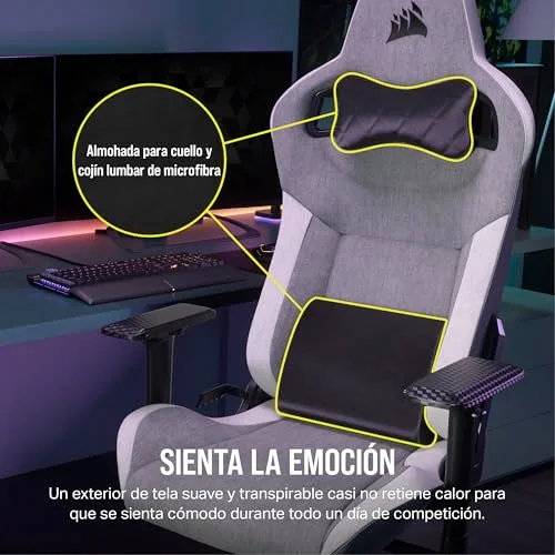 Corsair ▫️ Cadeira de jogos T3 Rush Fabric (2023) – Cinza e Branco 4