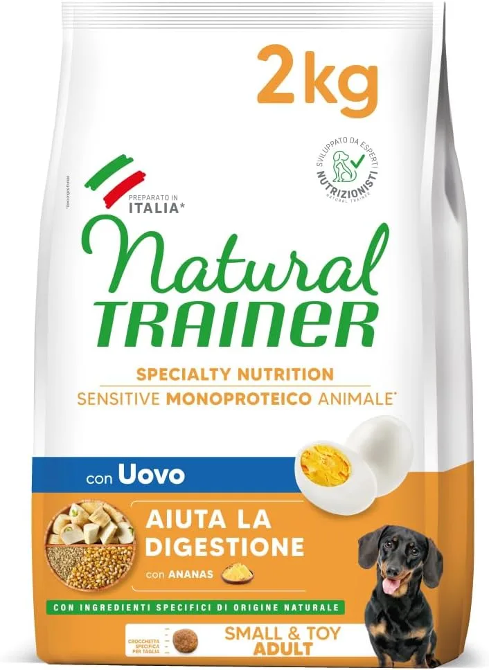 Trainer ▫️ Natural Sensitive Sem Glúten - Alimento para cães adultos de raças pequenas e miniatura com ovo e cereais integrais, 2 kg