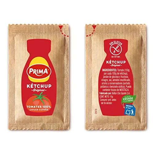 Prima ▫️ Ketchup em monodose, sabor original, elaborado com tomates espanhóis. 12 saquinhos 3