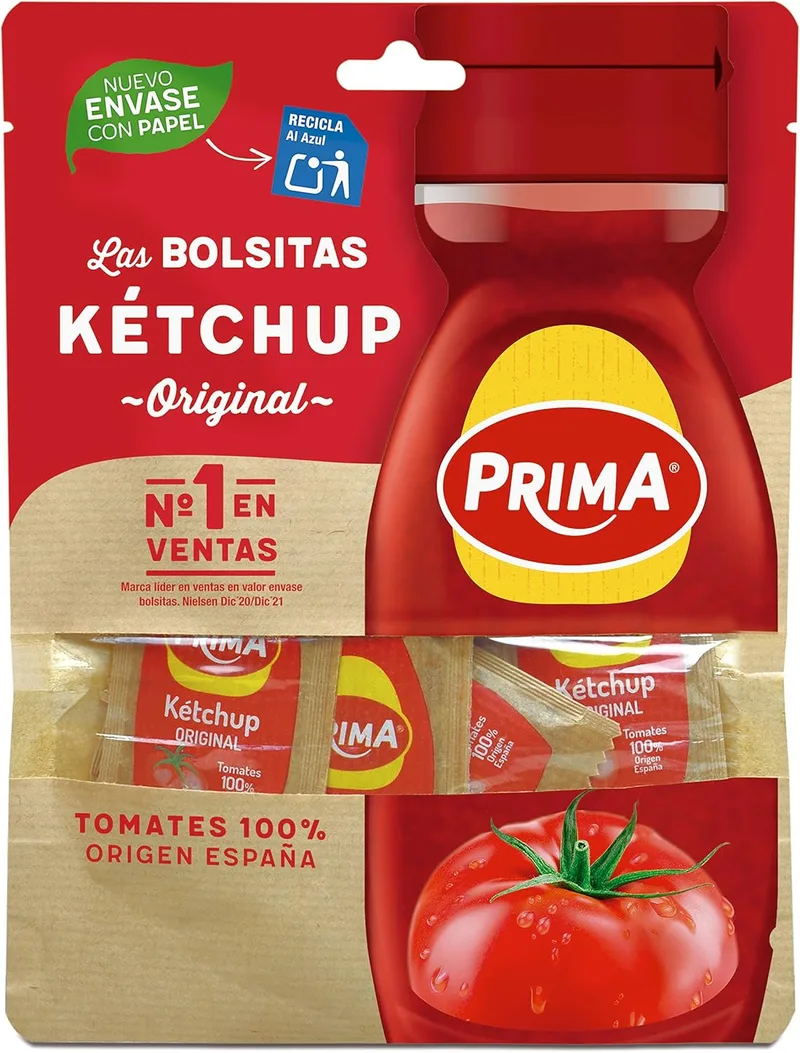 PRIMA ▫️ Ketchup dose única sabor original feito com tomates espanhóis. 12 saquetas