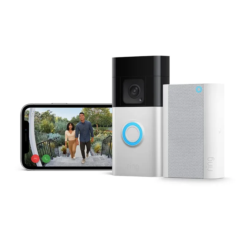 Ring ▫️ Campainha de vídeo porteiro com bateria Plus (Battery Video Doorbell Plus) + Chime Pro : Campainha de vídeo porteiro sem fios com câmara, resolução HD 1536p, bateria recarregável : Fácil auto-instalação (5 min.)
