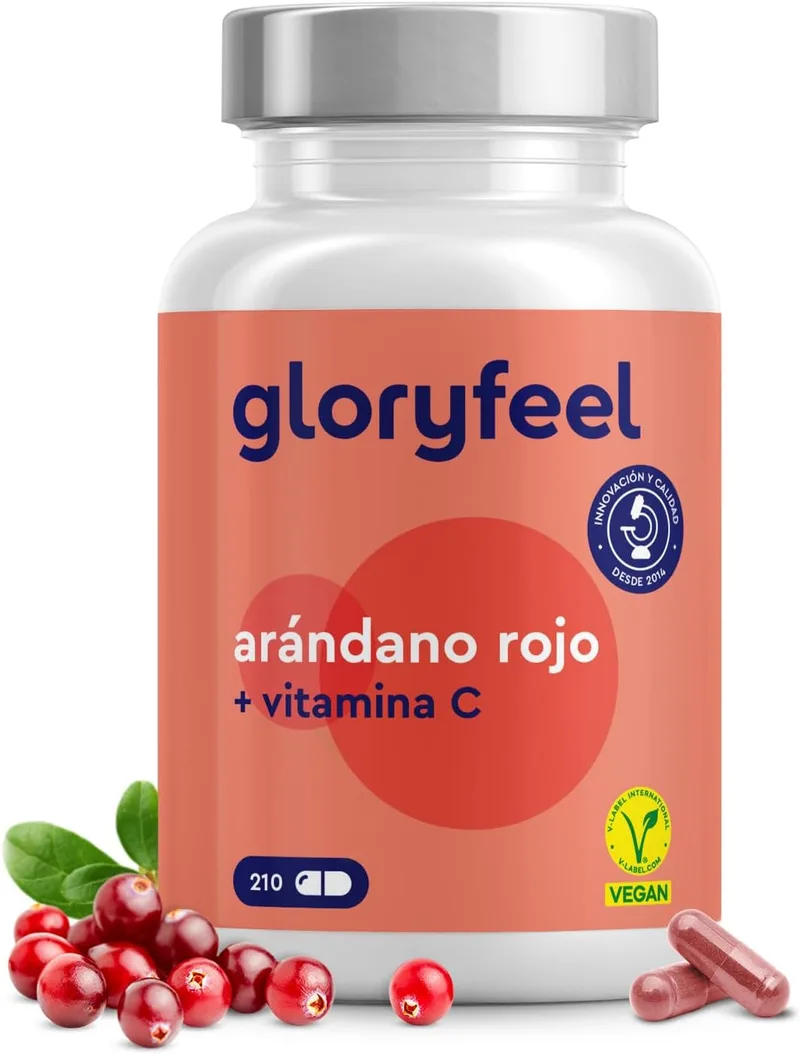 Gloryfeel ▫️ Mirtilo Vermelho 25 000 mg por cápsula com vitamina C - 210 cápsulas veganas para mais de 6 meses - Extrato concentrado 50:1 - Mirtilo Vermelho com elevada biodisponibilidade e absorção
