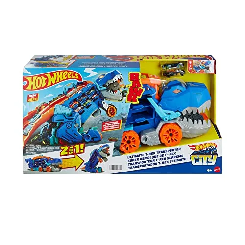 Hot Wheels ▫️ City: Transportador T-Rex e 2 Carros de Metal 6