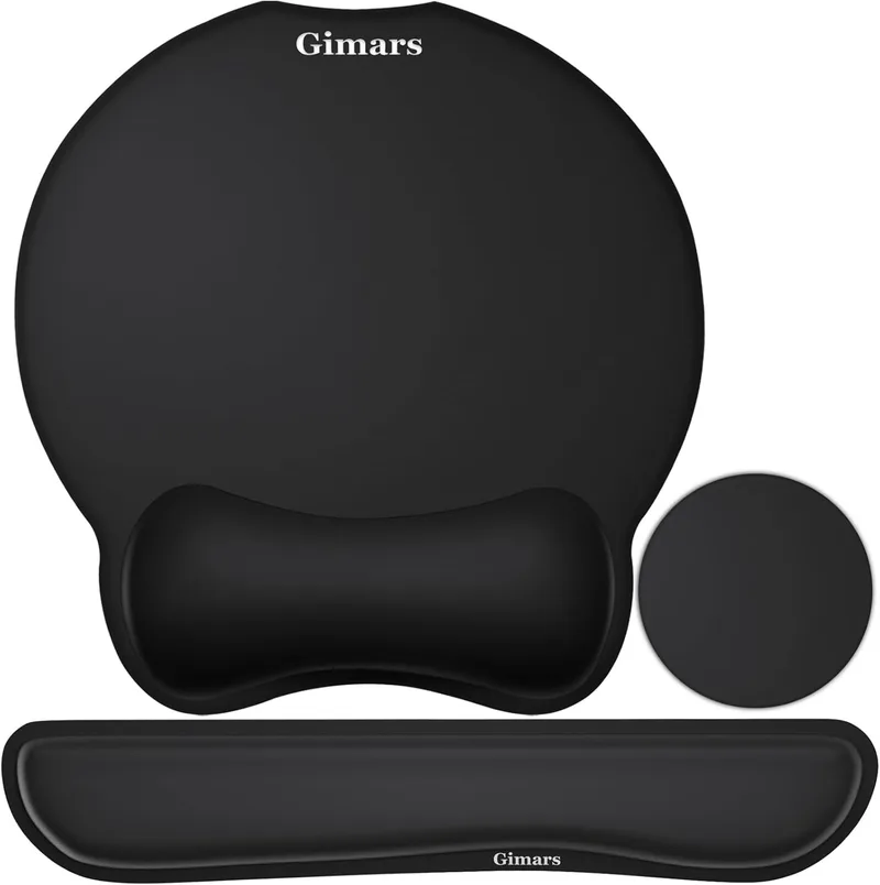 Gimars ▫️ Tapete de rato ergonómico com bases para copos, apoio de pulso para teclado em fibra superfina, apoio de pulso em espuma viscoelástica para computador, portátil, Mac, jogos, escritório, escritório e alívio do stress.